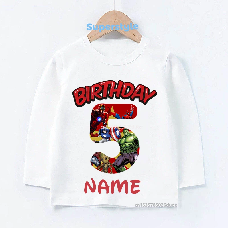 

Autumn 2 3 4 5 6 7 8 Years Marvel Spiderman Birthday Long Sleeve T-Shirt Personalize Name Boy Spiderman Shirt Party Kids Clothes