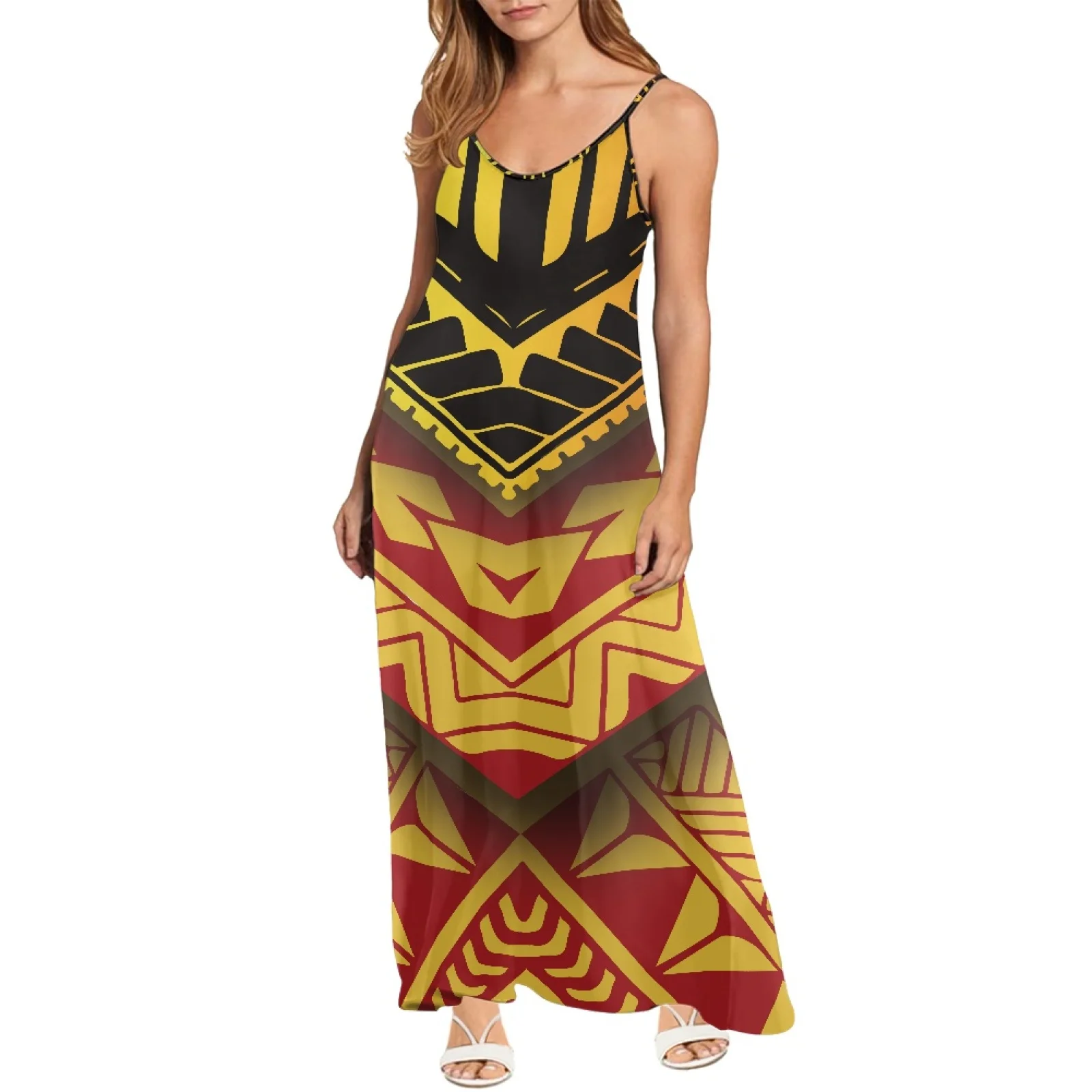 

Polynesian Tribal Samoan Totem Tattoo Samoa Prints Summer Women V Neck Long Dresses Casual Party Club Comfort Sundress Bodycon