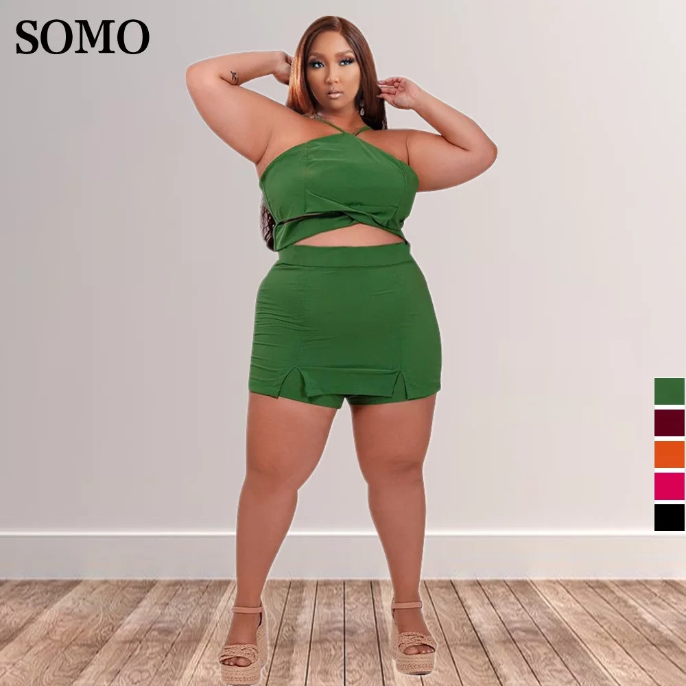 Летний уличный женский костюм из двух предметов привлекательный укороченный топ