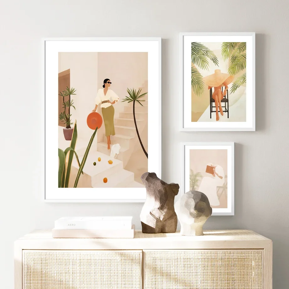 Минималистичная абстрактная Мода леди читать отдых пляж девушка настенный