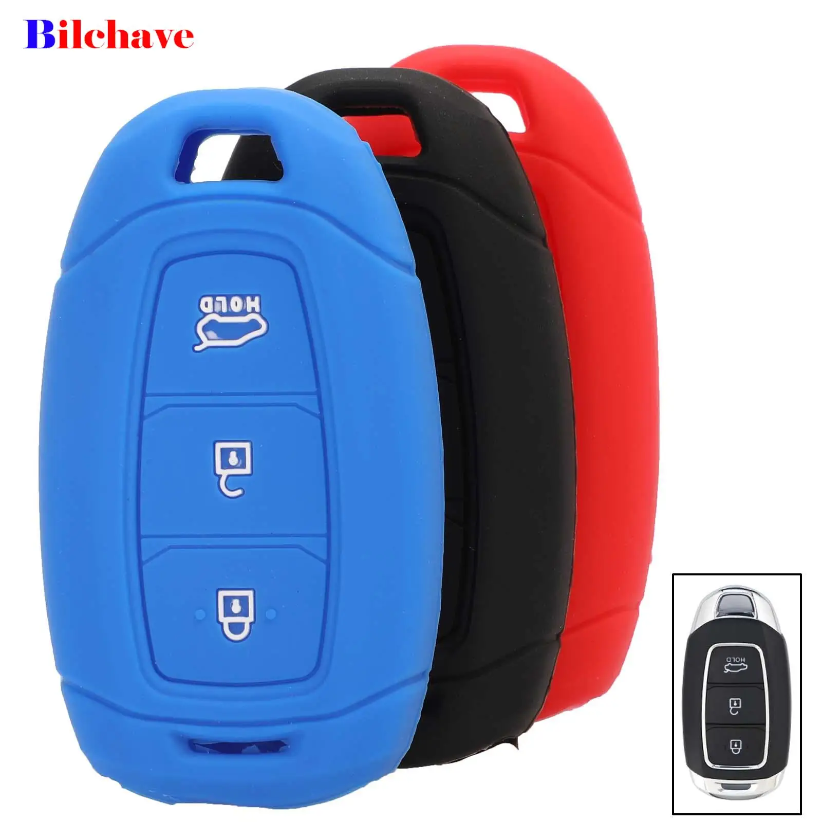 

Bilchave 3 Button Rubber Car key Case Cover Shell Fob For hyundai kona 2017 i30 ix35 solaris Azera ELANTRA GRANDEUR IG