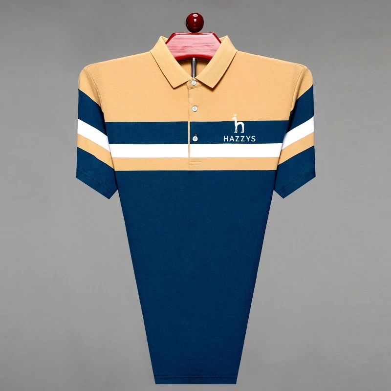

2023 New Sellers Summer HAZZYS Men's Polo Shirts Luxury Short Sleeve Striped Business Casual Male T-shirts Stamp Slim Man Tees