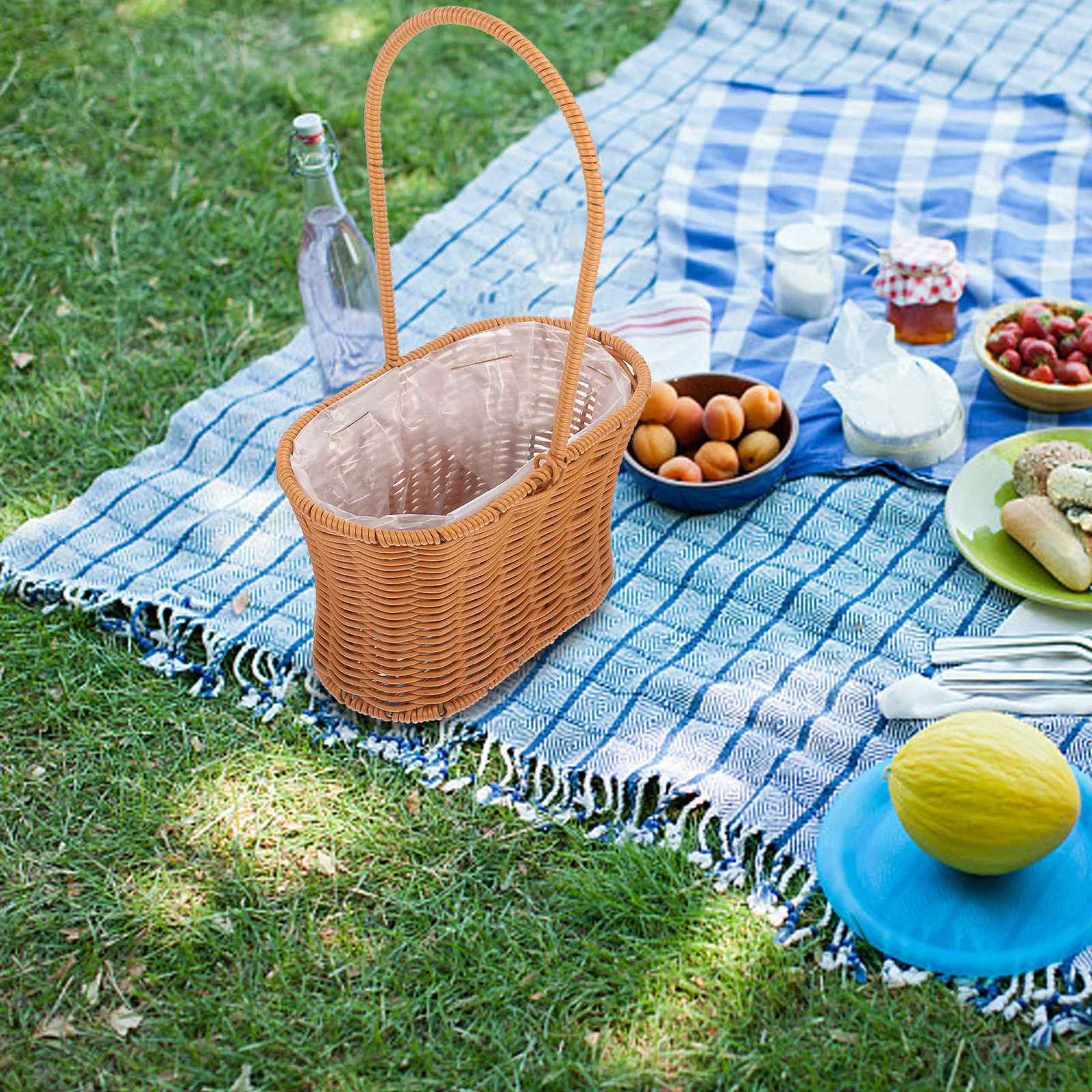 

Picnic Basket Hand Woven Storage Flower Vessel Handle Plastic Gift Handheld Decorative