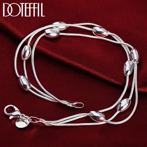 DOTEFFIL 925 Sterling Silver Three Snake Chain Smooth Beads Bean Bracelet For Women Wedding Engagement Party Fashion Jewelry