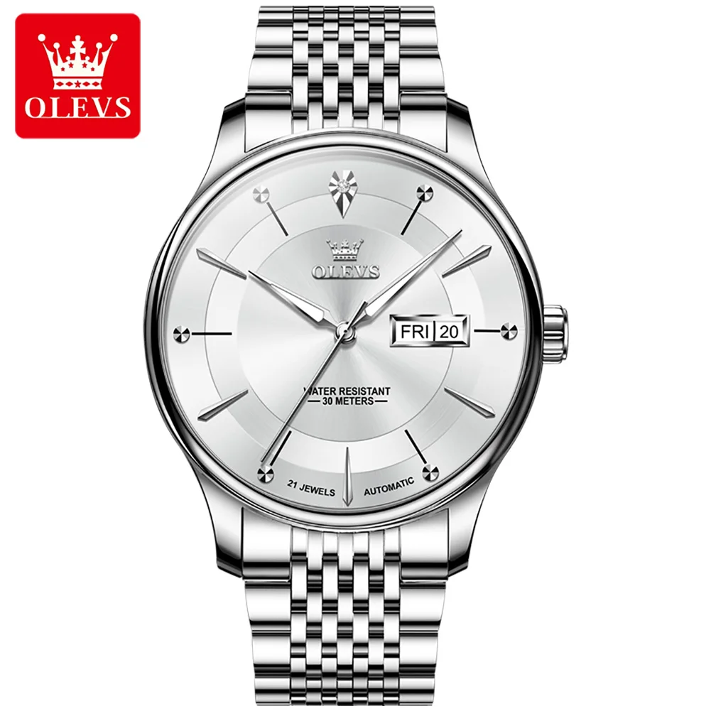 Enlarge OLEVS 9927 Top Brand Men's Automatic Mechanical Watch Classic Stainless Steel Business Waterproof Luminous Date Clock Display