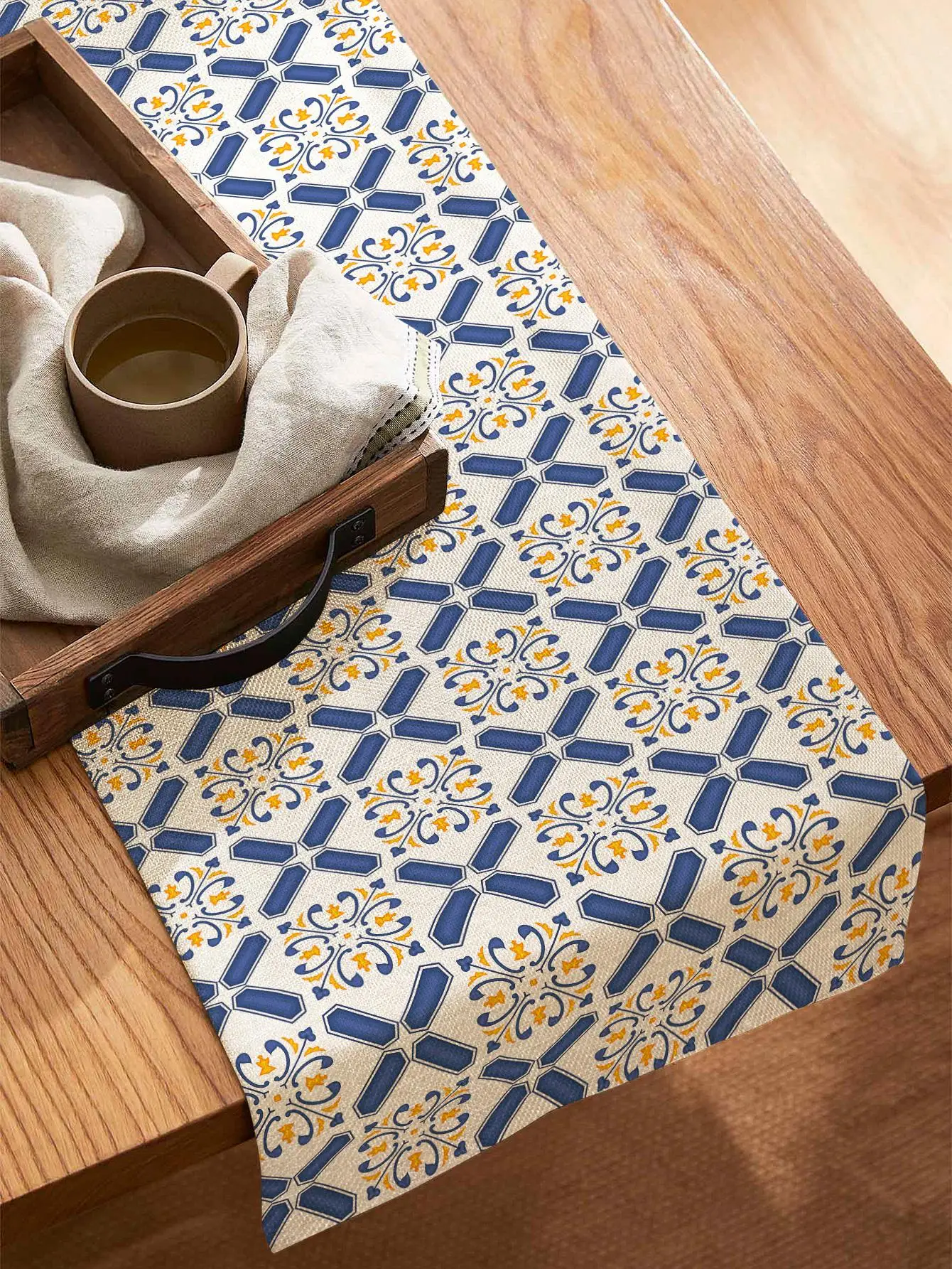 

Geometric Pattern Table Runner Modern Polyester Shaped Tablecloth Holiday Party Farmhouse Dining Tablecover Kitchen Home Decor