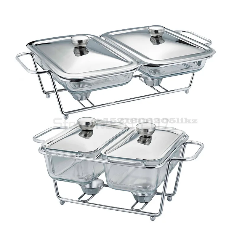 

Glass Buffet Chafing Dish Catering Business Food Warmer Freshness Container Silver Heating Storage Party Wedding