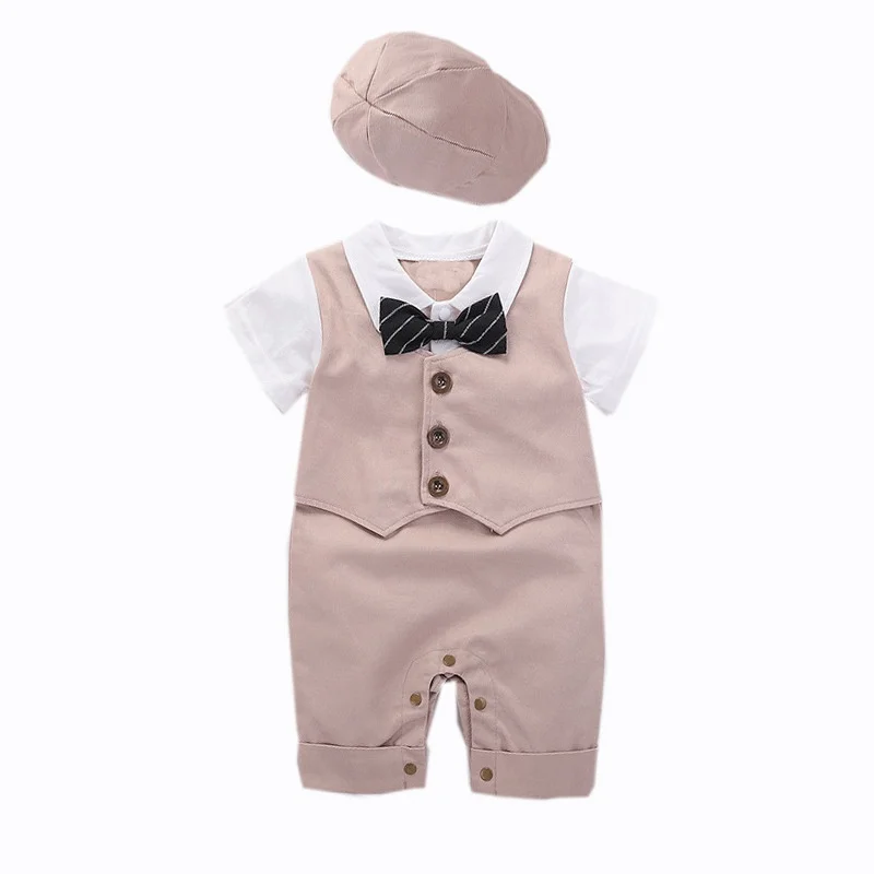 2pcs Baby Boy Clothes 1st Birthday Outfit    Gentleman Wedding Suit Set Newborn Photography Romper with Cap