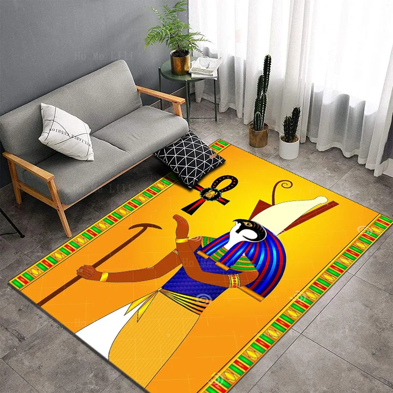 

Horus The Egyptian Sky God With His Scepter And Ankh Non Slip Flannel Floor Rugs By Ho Me Lili