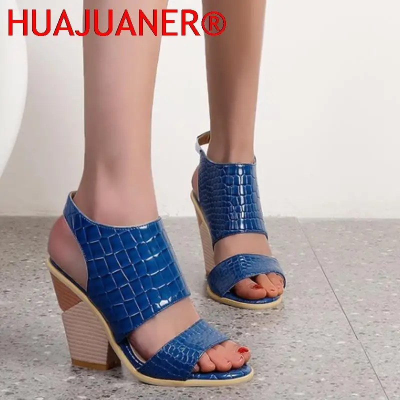 

Сандалии HUAJUANER с ремешком на щиколотке 10 см, пикантные босоножки с аллигатором, открытый носок, эластичная резинка, странный толстый каблук, ...