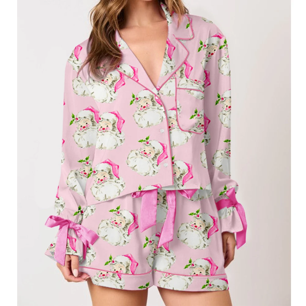 Рождественская пижама из двух предметов для женщин с галстуком-бабочкой и