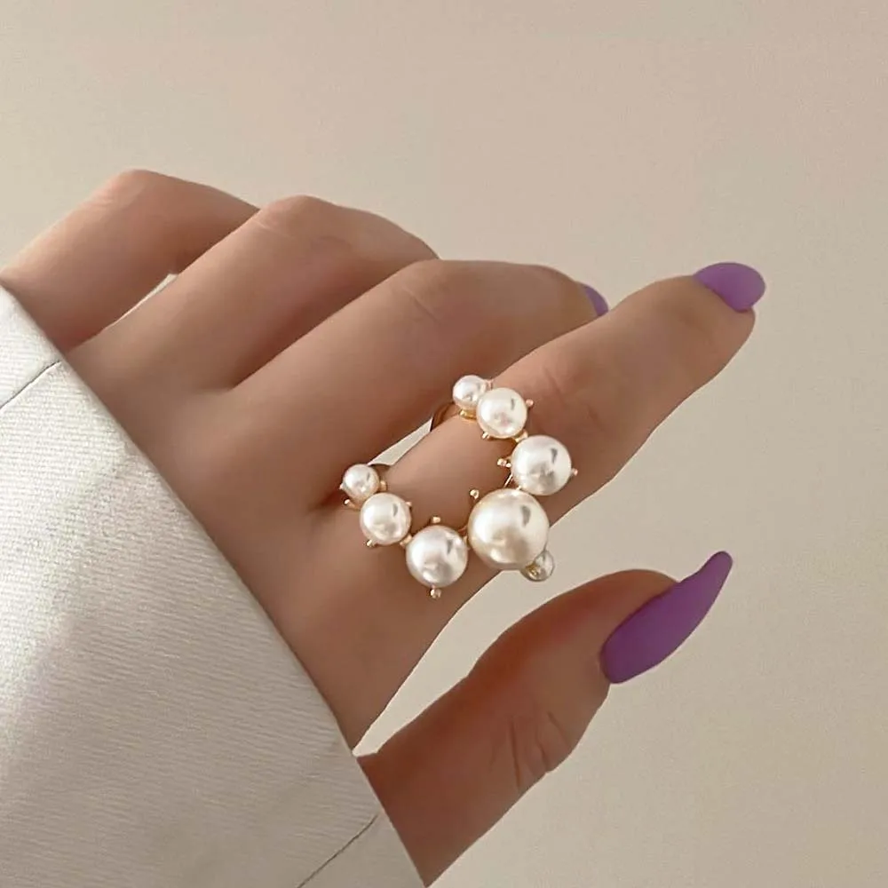 

Insimitation Pearl Rings for Women Fashion Exquisite Double-Layer Ring Wedding Bride Party Jewelry Sweet Accessories Girls Gift