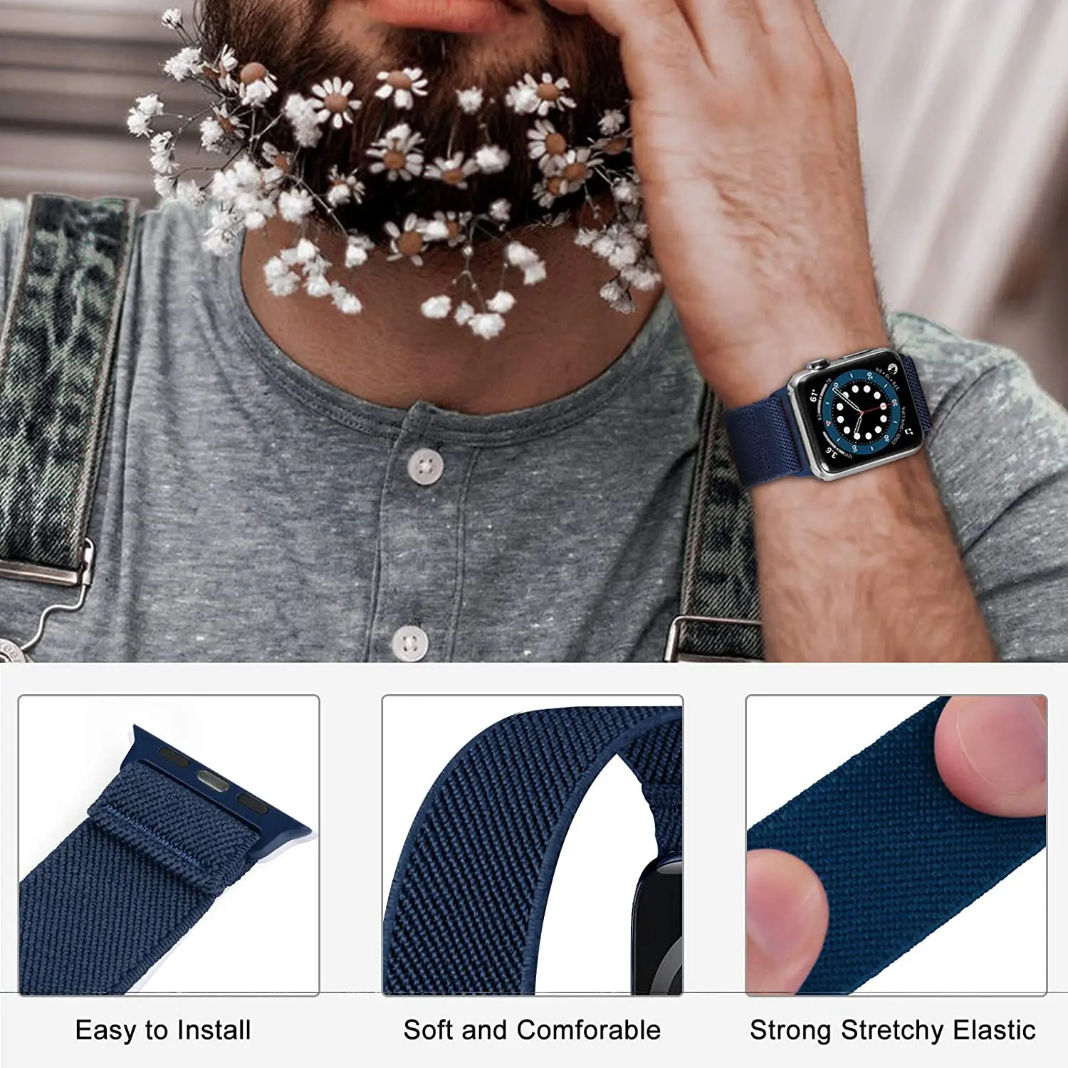 Scrunchie Strap for Apple watch band 45mm 44mm 40mm 41mm Adjustable Nylon solo Loop bracelet iWatch series Ultra 3 4 5 se 6 7 8