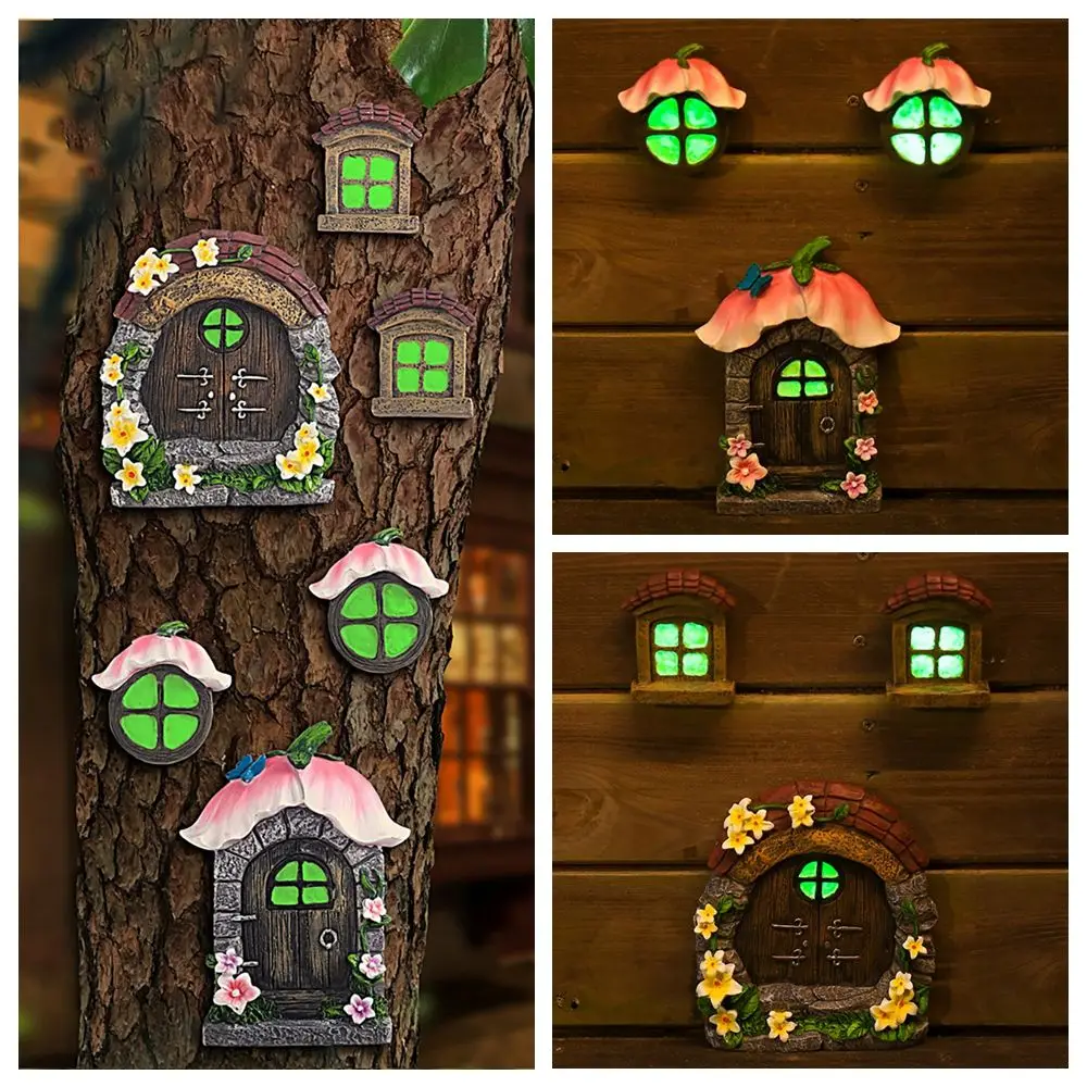 

Fairy Garden Ornament Fairytale Door Window Glow In The Dark Gnome Gate Trees Embellishment Micro Landscape Outdoor Decoration