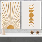Абстрактная Картина на холсте в стиле бохо, с принтом Солнца и Луны, желтого, бежевого цветов, домашнее настенное украшение, минималистичный плакат среднего века
