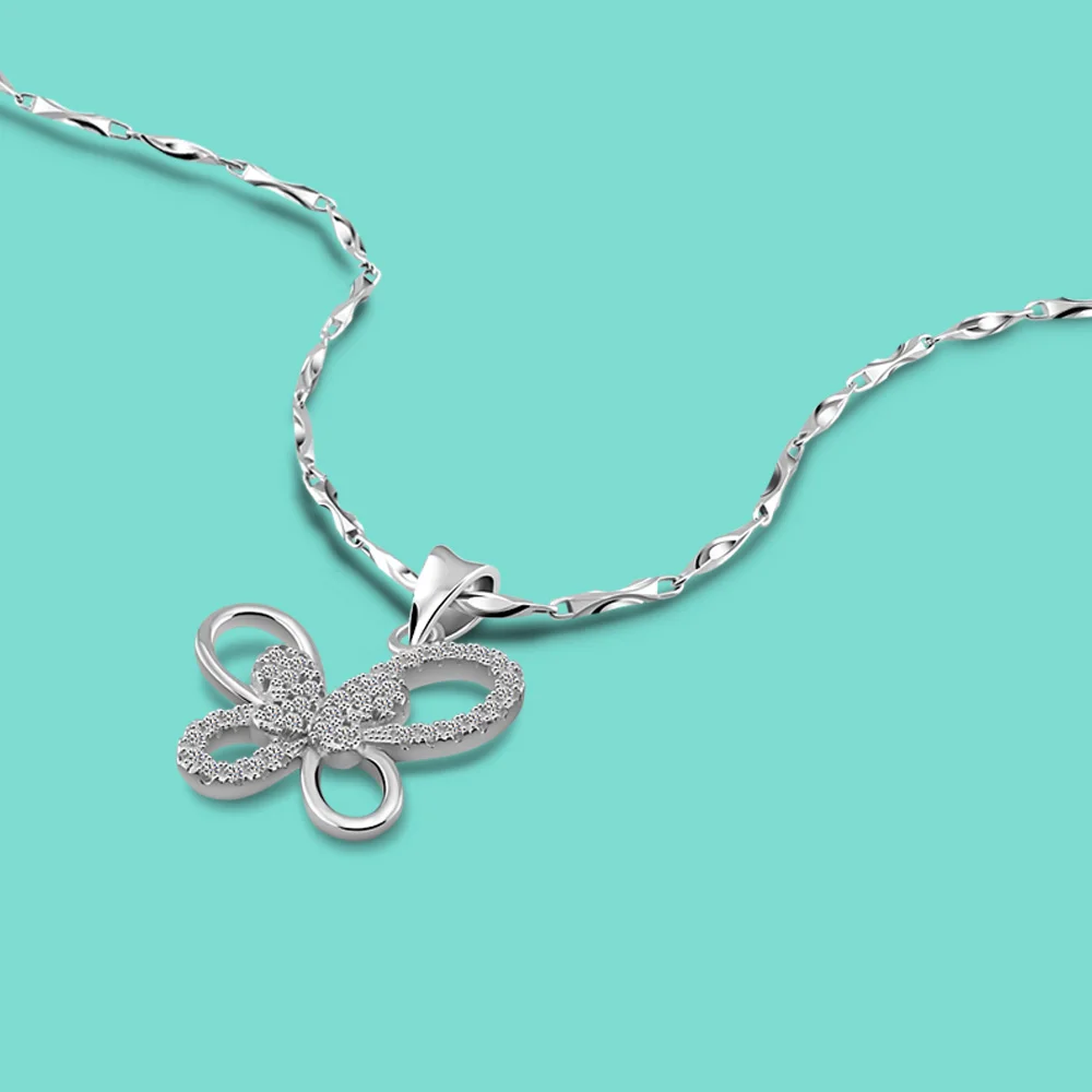

Fine Jewelry Women's 925 Sterling Silver Necklace Butterfly Pendant Silver Chain 40-45cm Anniversary Gift