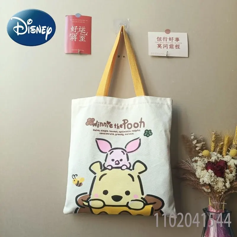 Disney Tote Bag Cartoon Pooh Bear Canvas Durable Large Capacity Shopping Bags for Women and Girls Hand Bags
