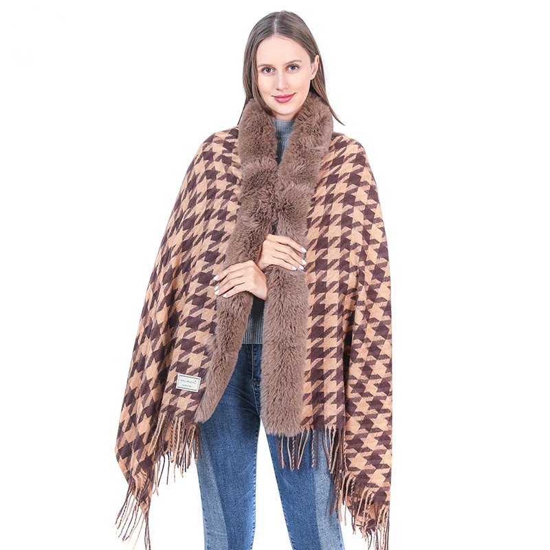 

Новинка Осень-зима 2022 европейский и американский модный твидовый шарф шаль женский теплый воротник из кроличьего меха шаль шарф