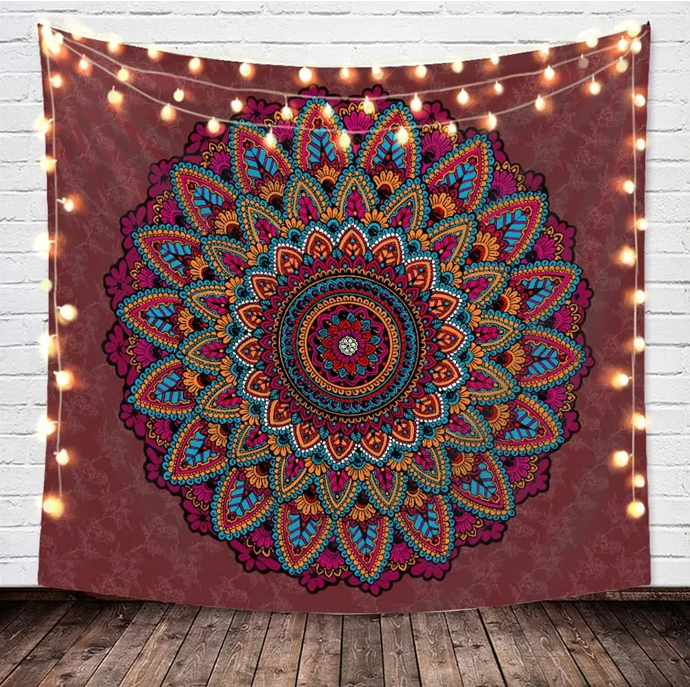 

Mandala Tapestry for Bedroom Aesthetic Indian Hippie Bohemian Psychedelic Red Mandala Wall Hanging Bedding Tapestry Tapestry