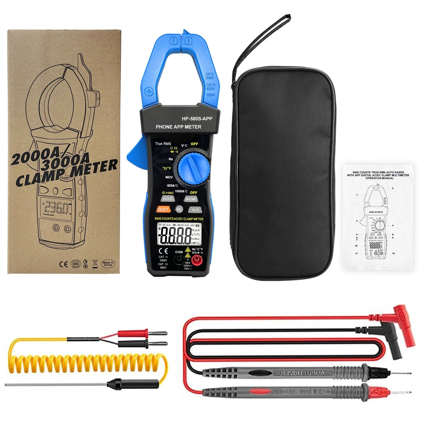 HoldPeak Φ Clamp Meter 6000 отсчетов с приложением для телефона True RMS тестер постоянного и