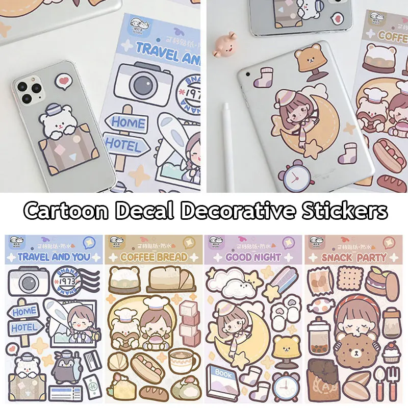

1pc Cute Cartoon Character Sticker Cute PET Waterproof Sticker Material Decorative Journal Stationery Supplies Decoraction Paper
