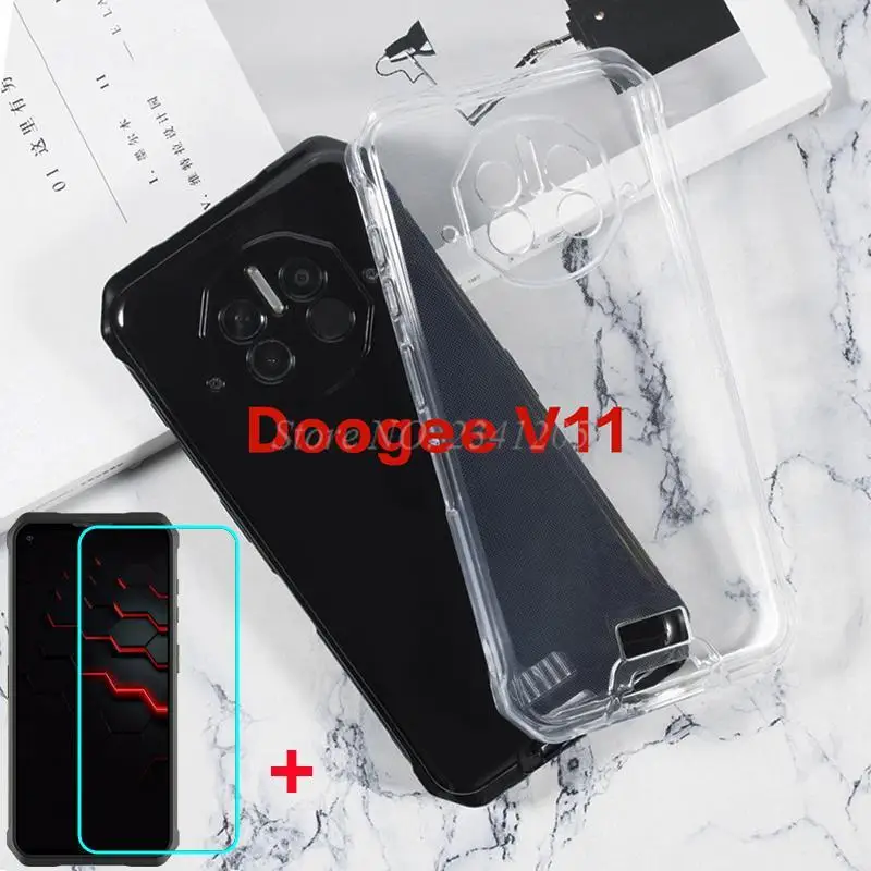 Закаленное стекло Для Doogee V11 5G чехол силиконовый мягкий ТПУ прозрачный чехол-бампер для телефона Для Doogee V10 V11 5G стеклянная защита экрана