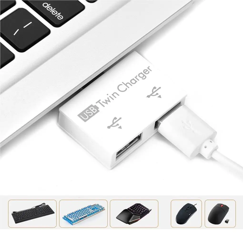 

Hub USB2 0 Male to 2-Port USB Twin Charger Splitter Adapter Converter Concentrator White