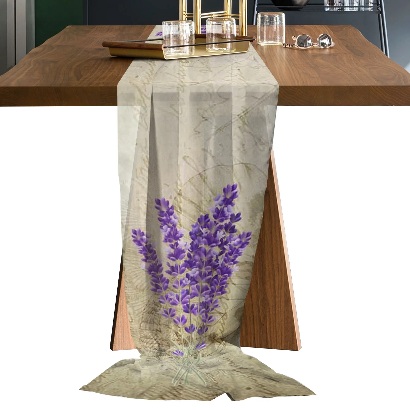 

Flower Retro Plant Lavender Sheer Chiffon Table Runners Rustic Gauze Dining Tablecloth Wedding Table Decor Gauze Table Runner