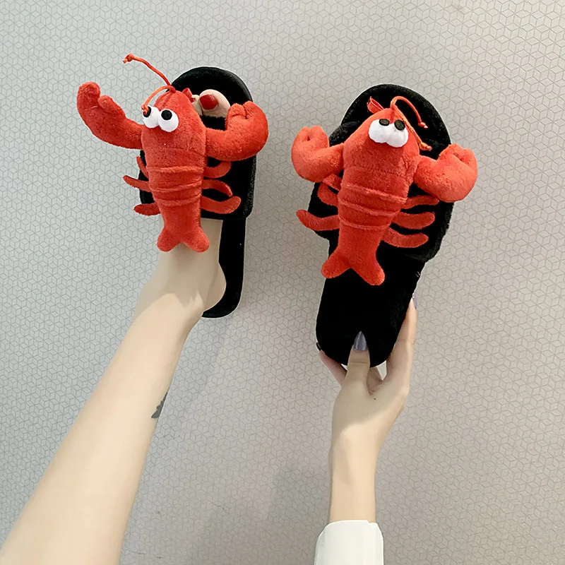

Crayfish Crab Slippers Women's Cotton Slippers Winter Home Warm Fashion Cotton Slippers Non-Slip Floor Indoor Home Furry Slipper