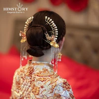 himstory ancient costume classical chinese phoenix hairpins wedding xiuhe gold cheongsam hair accessories