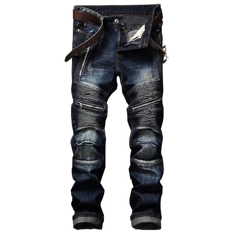 Men's Jeans New European and American Straight Zipper Pleated Men's Men's Trousers