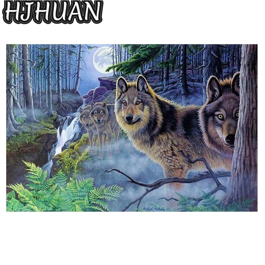 

5D алмазная живопись «сделай сам», дерево, вода, волк, животное, вышивка крестиком, полная вышивка, мозаика, картины детской картины, подарок, домашний декор