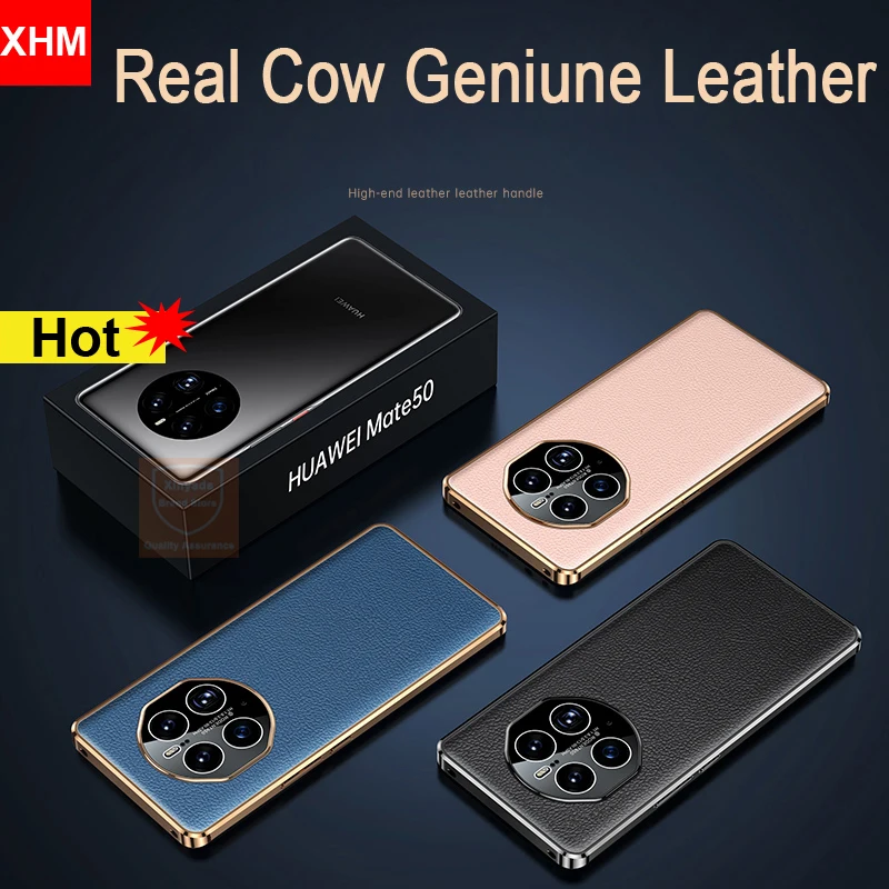 

Real Cow Geniune Leather Phone Case For Huawei Mate 50 Pro Mate50 Corium Soft Case For Mate50 Pro Mate 50 Back Cover Bumper
