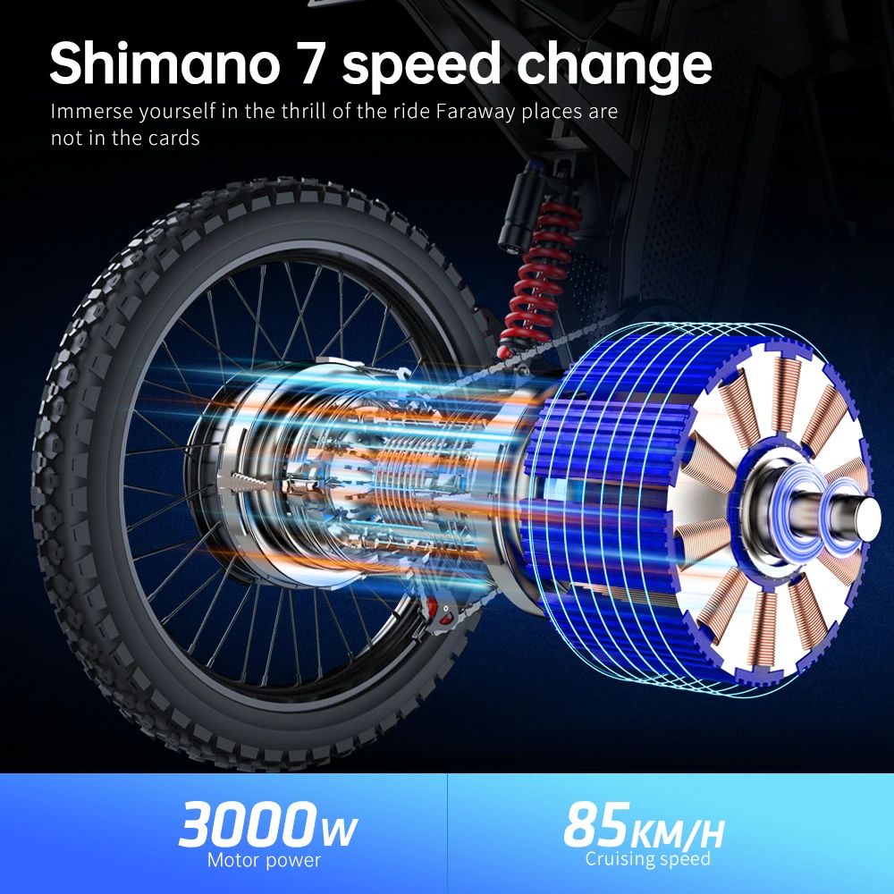 Фото Электрический внедорожный мотоцикл Readygo EKX X21 Max 3000W, аккумулятор 60V 30Ah, скорость 85 км/ч, бесщеточный двигатель, для взрослых №2