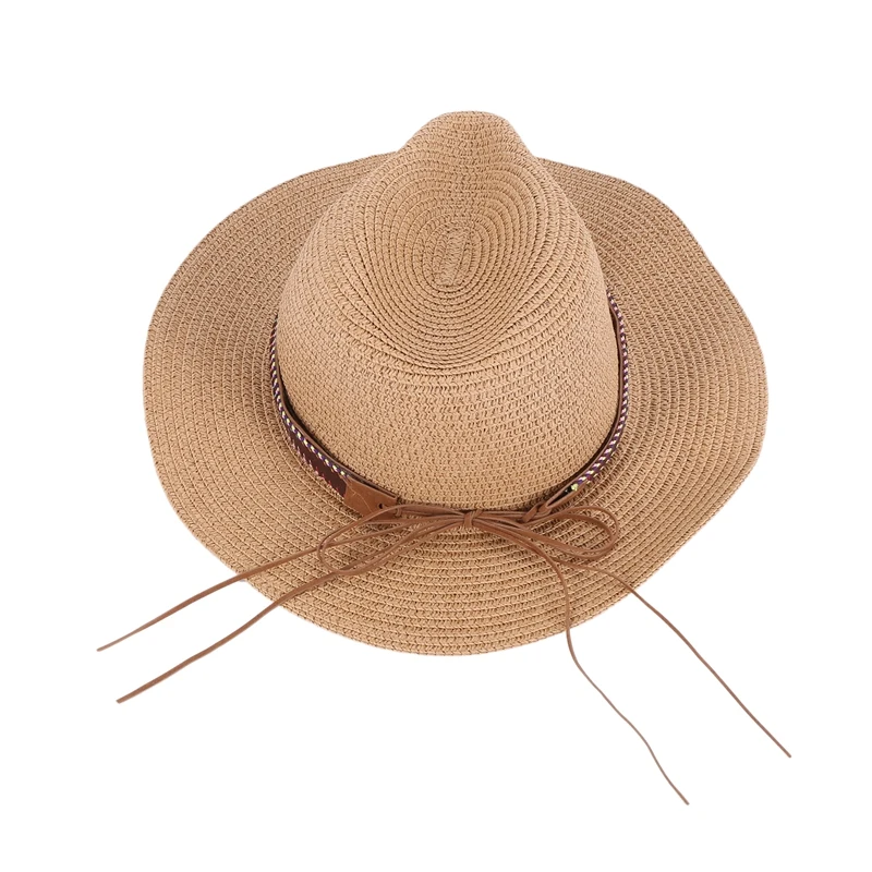 

Ковбойская шляпа в западном стиле, Солнцезащитная шляпа для мужчин и женщин, летние шляпы Cowgirl для женщин и мужчин, соломенная шляпа с металлическими элементами, Пляжная Панама