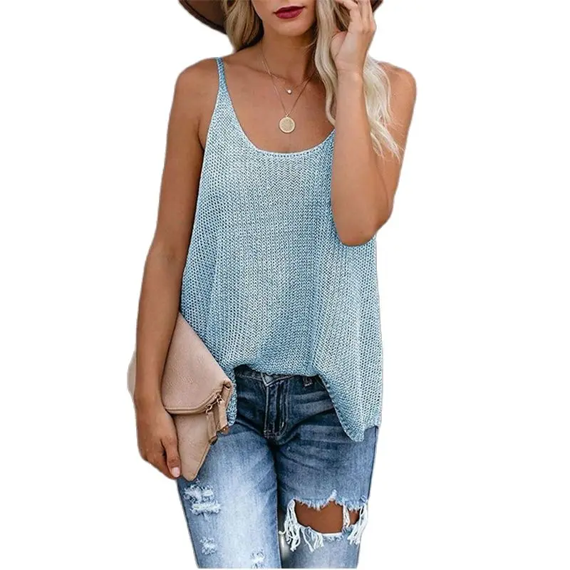 

Fashion Women Loose Camis Patchwork Streetwear Summer Ladies Sexy Knitted Tops Cothing Sleeveless Femme T-Shirt Beachwear Vest
