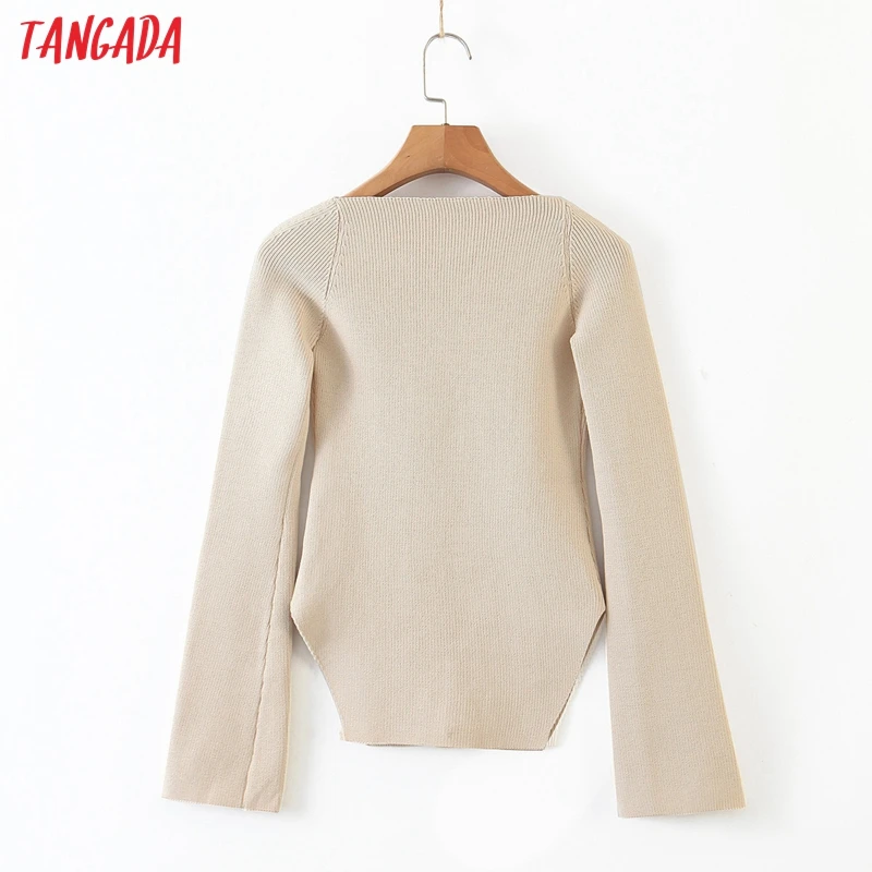 Свитер женский кашемировый облегающий с квадратным вырезом SP03 осень 2020 | Женская