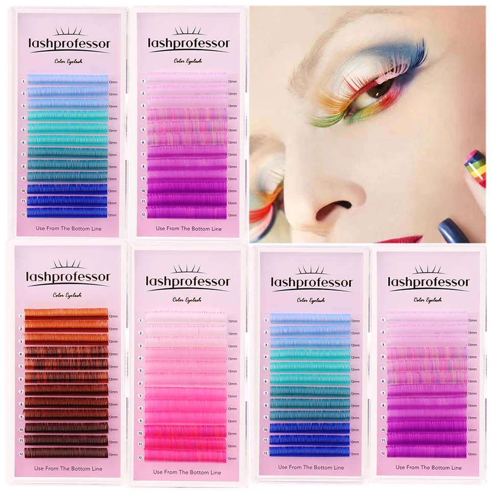 

Lashprofessor Rainbow Colored False Eyelash Extensions Color Mix Pink Blue Purple Brown Individual Lashes Supplies Makeup Cilios