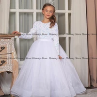 yipeisha white flower girl dress o neck long sleeves glitter sequin ball gown graduation party dresses first communion gown