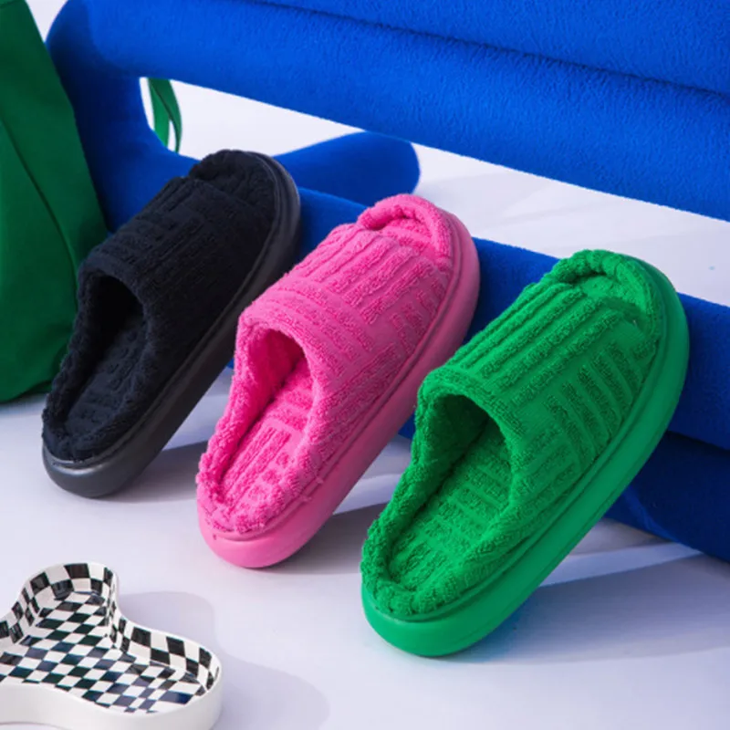 Women's Slippers Autumn/Winter 2022 New European And American Platform Comfortable Soft Solid Color Flat Women's Cotton Slippers
