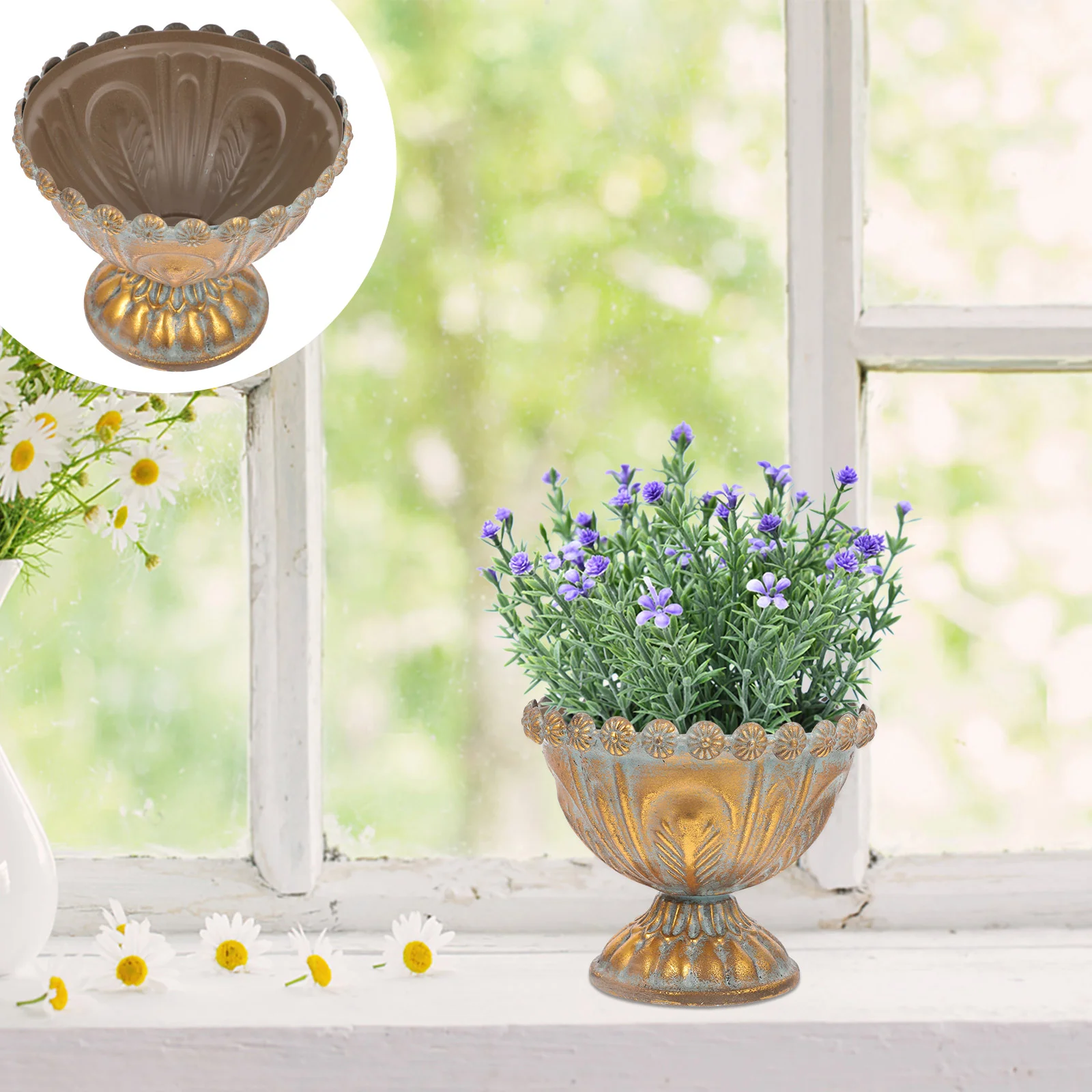 

Metal Urn Planter Vintage Flowerpot Urn Style Planters Rustic Urn Planter