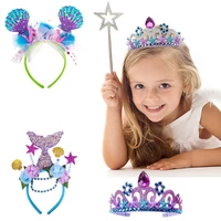 mermaid crown hairbands for children girls ocean starfish rhinestone hairdress baby princess crown hair hoop birthday party gift