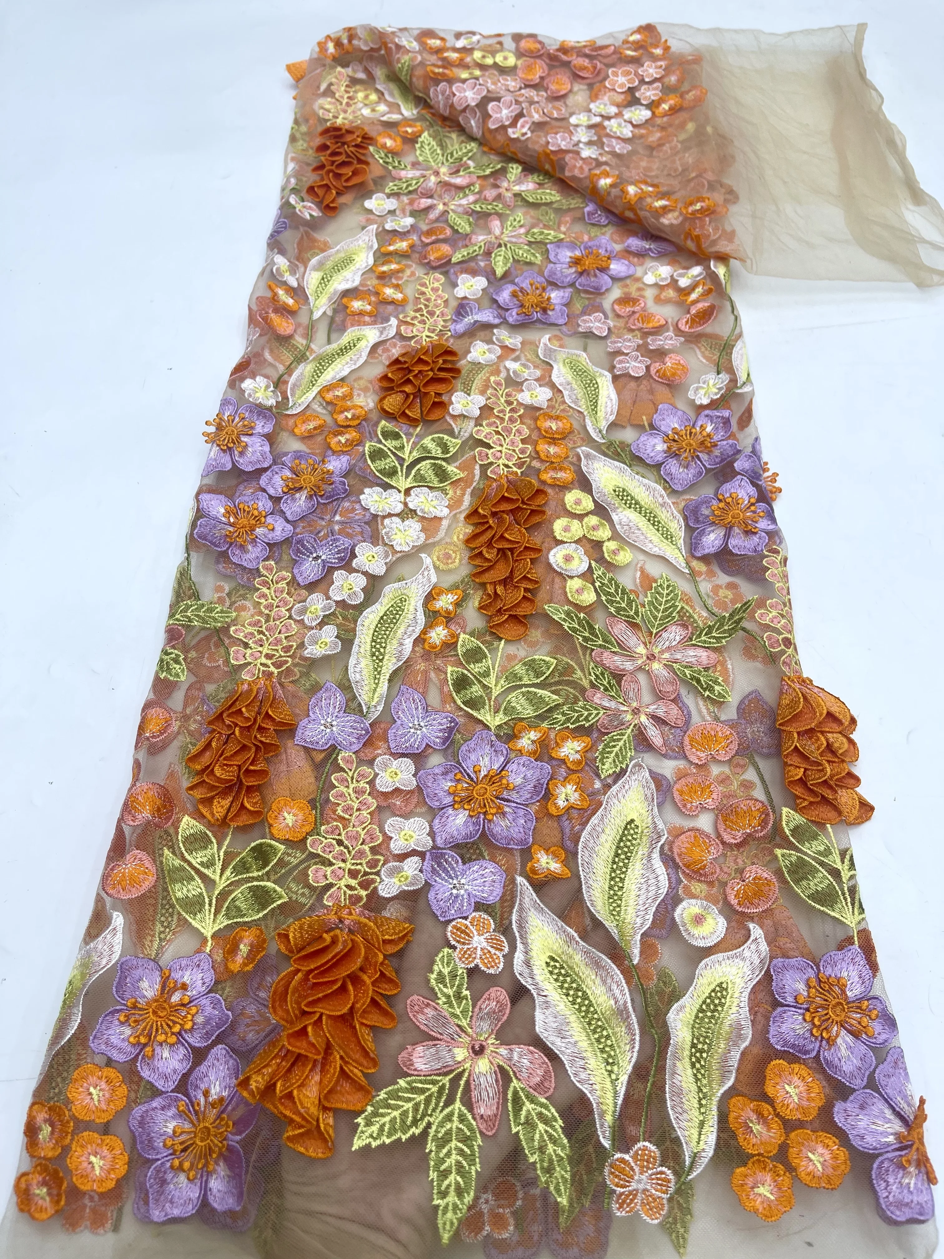 Черная французская Тюлевая кружевная ткань с 3D цветами 2024 высококачественное