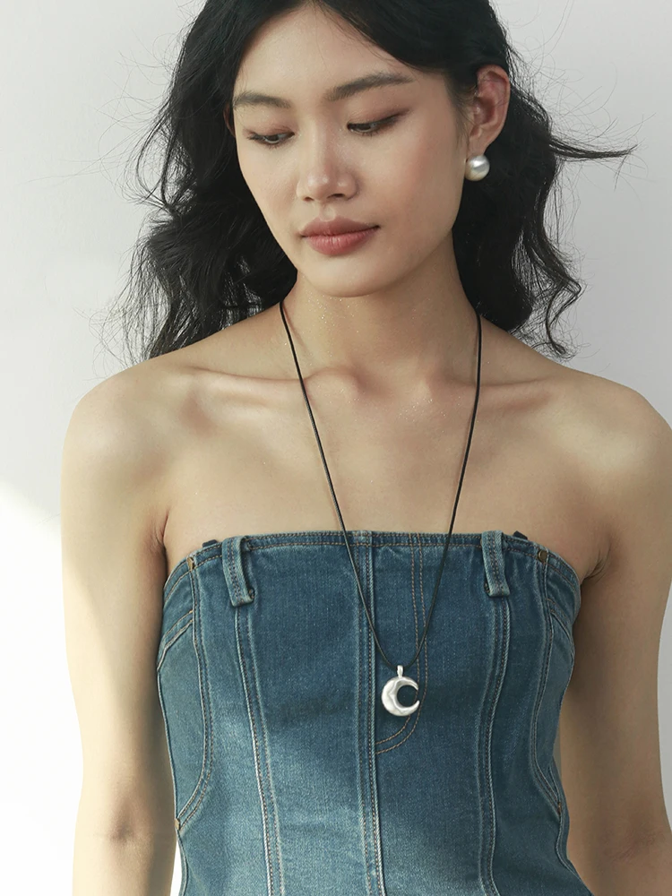 Кулон Moment Fantasy World Moon из стерлингового серебра кожаное ожерелье веревки длинная