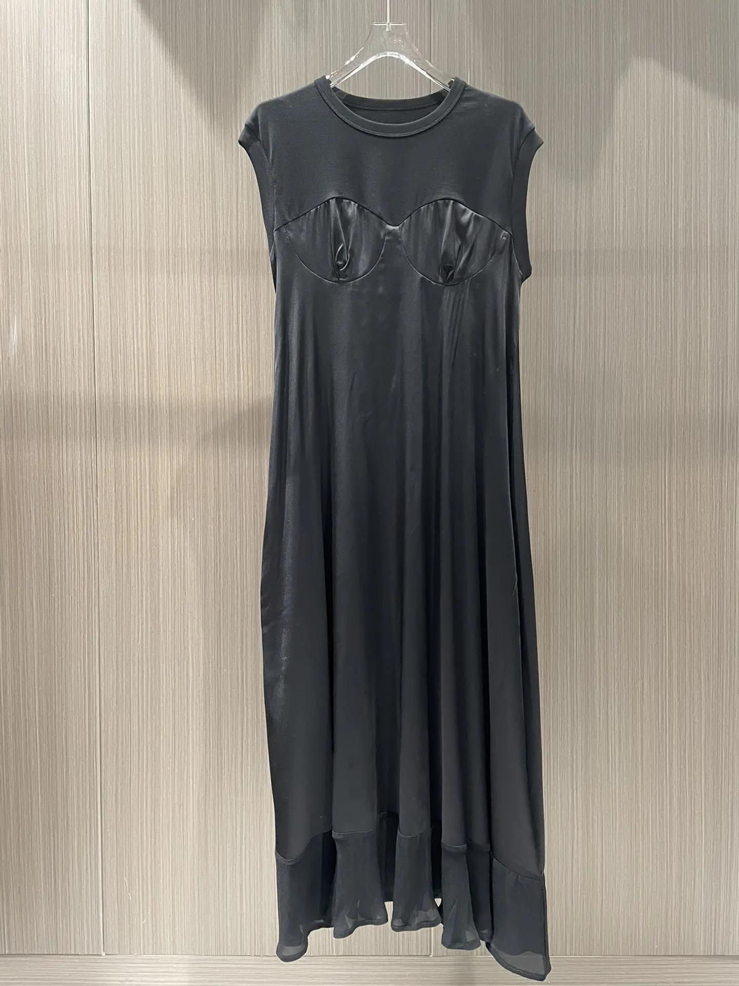 

23 early spring new dark department chest wrap stitching after elastic slim mid-length dress