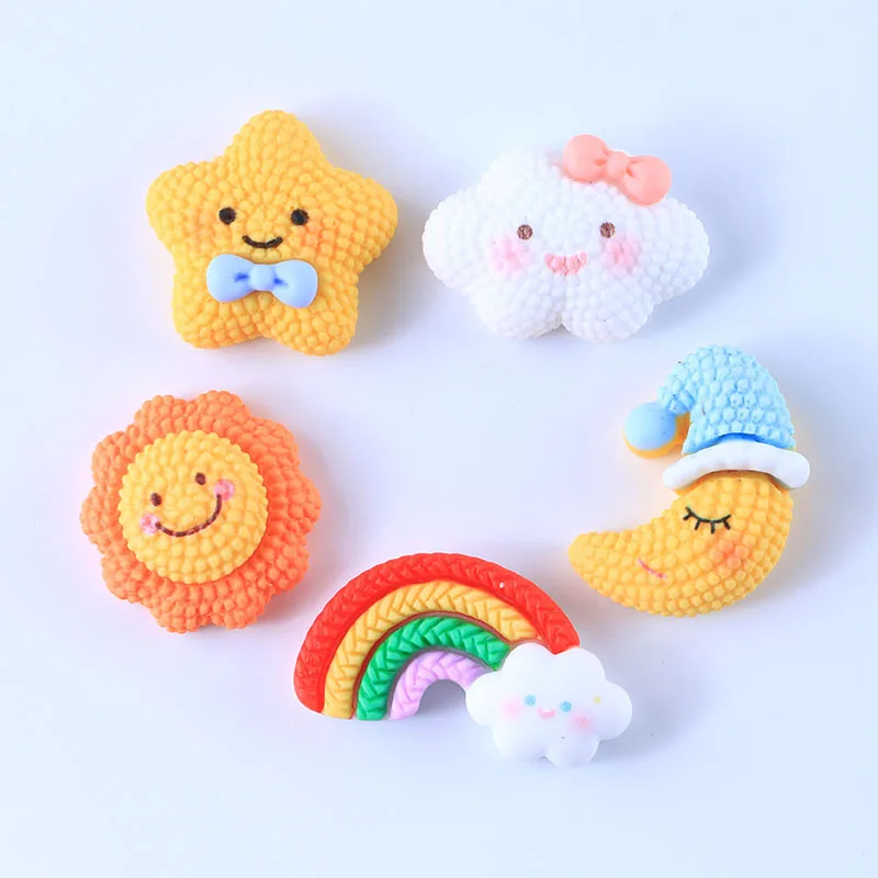 

100/200 Pcs New Cartoon Flatback Resin Rainbow Stars Sun Moon Cloud Cabochon Kawaii Craft DIY Hair Bows Decoration Scrapbook