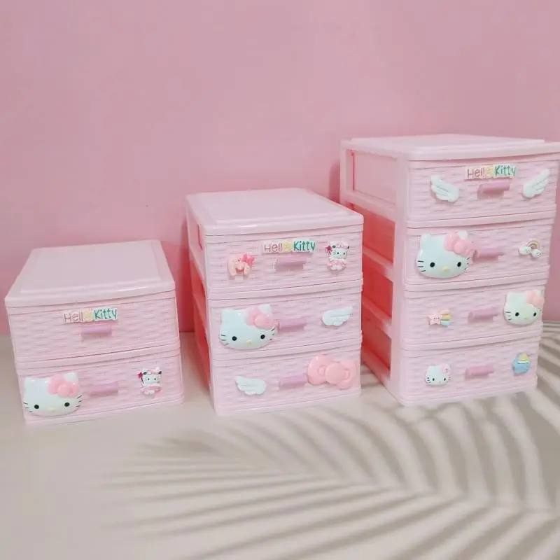 

New Anime Sanrios Desktop Drawer Type Storage Box Hello Kitty Kawaii Plastic Storage Box Cosmetic Jewellery Small Storage Box