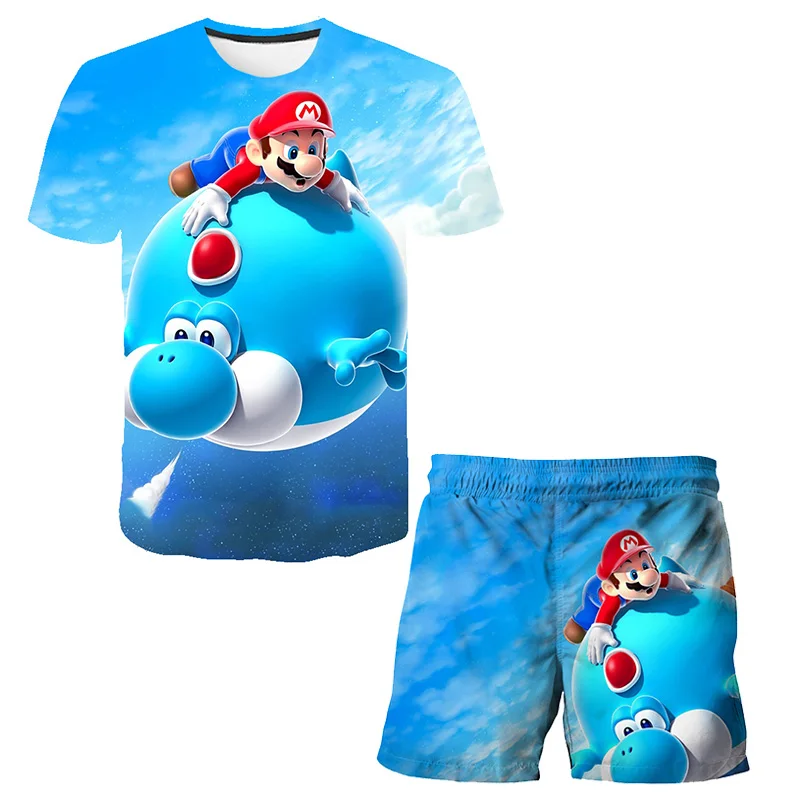 2023 boys Suit Super Mario Tshirt Shorts Summer Fashion Mario Bros T-shirt 2 Piece Sets Kids Tracksuit boy's Oversized Clothes