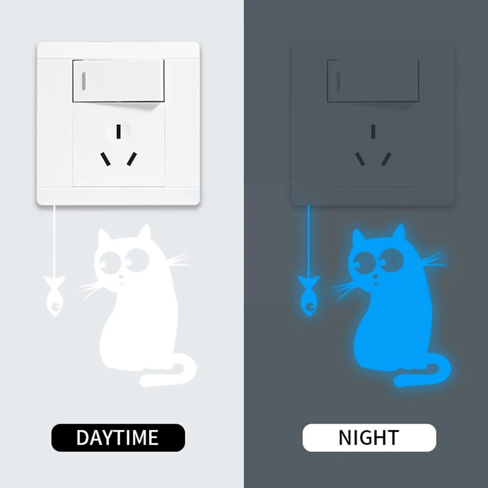 

1pc Cute Animal With Fish Night Light Switch Panel Stickers For Kids Room Decoration Kawaii Cartoon Pvc Wall Stickers Z3z5