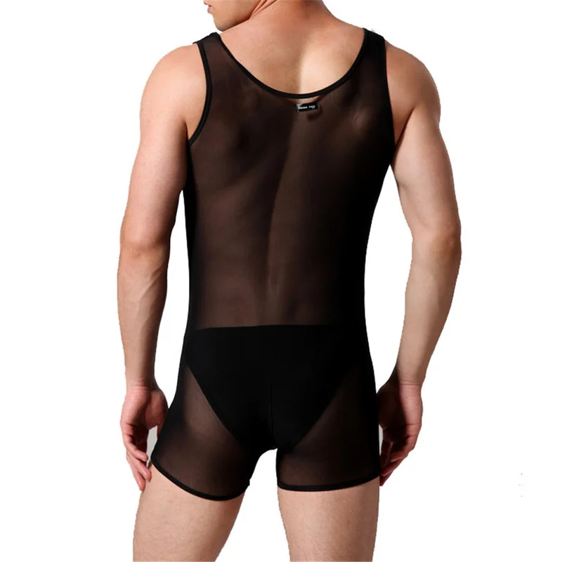 FYXLJJ Men's Sexy Lingerie See Through Sheer Bodysuit Man Erotic Sissy Leotard Wrestling Singlet Body Suit Sleeveless Jumpsuits